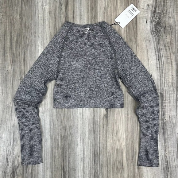 Gymshark Vital Seamless Crop Top Long Sleeve Smokey Grey Marl Women’s Size NWT - Picture 2 of 7